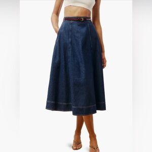 Reformation Delilah High Waist Denim Midi Skirt (Roosevelt Wash)